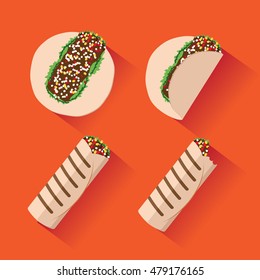 Flat design burrito icon set. EPS 10 vector. 