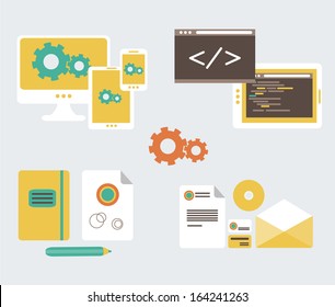 Flat design of business branding and development web page