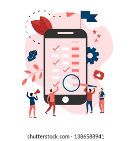 Flat design business calendar on mobile phone with events, reminders and planning	