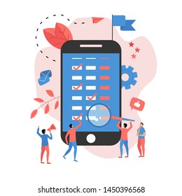 Flat design business calendar on mobile phone with events, reminders and planning	