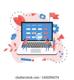 Flat design business calendar on mobile phone with events, reminders and planning	