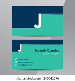 Flat design. Business cards template with letter J.
