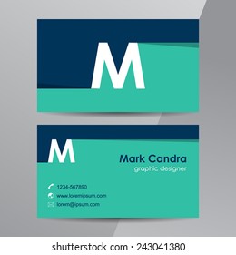 Flat design. Business cards template with letter M.