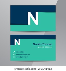 Flat design. Business cards template with letter N.