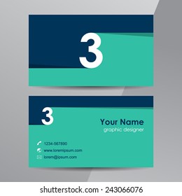Flat design. Business cards template with number 3.
