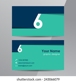 Flat design. Business cards template with number 6.