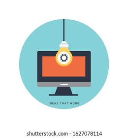 Flat design business concept Creative idea with light lamp bulb and computer
