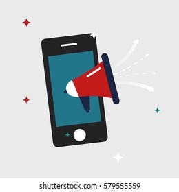 Flat design business concept Digital marketing business man holding megaphone for website and promotion banners and smartphone , Vector illustrator