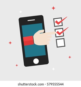 Flat design business concept forefinger checklist for website and promotion banners and smartphone, Vector illustrator
