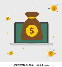 Flat design business concept money bag for website and promotion banners and computer, Vector illustrator