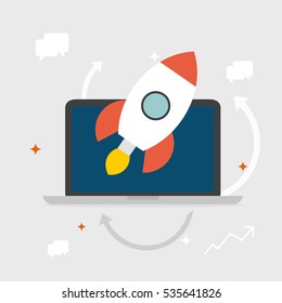 Flat design business concept Start Up Project for website and promotion banners and computer, Vector illustrator