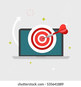 Flat design business concept strategy arrow and dart board for website and promotion banners and computer, Vector illustrator