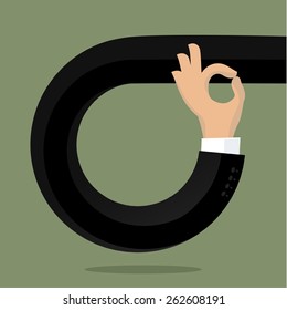 Flat design business concept with stylized hands sign Ok. Vector illustration
