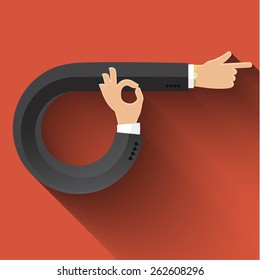 Flat design business concept with stylized hands sign. Vector illustration