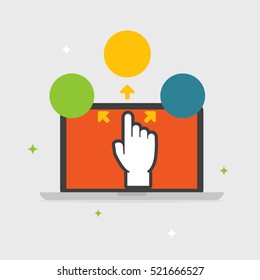 Flat design business concept Touch screen finger for website and promotion banners and computer, Vector illustrator