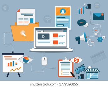 Flat design of business concept,Social media platform made a lot of data.So, The owner can bring them to used in digital marketing - vector Illustration
