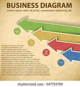 Flat design business diagram template with colorful arrows and text field on textured background vector illustration