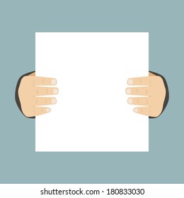 Flat Design Business Hands Holding Paper for Advertising Announcement Vector Illustration