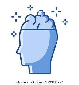 Diseño plano Icono de negocio idea de lluvia de ideas cerebro Vector de tonos azules Premium EPS10