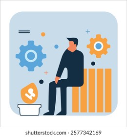 Flat Design Business Icons Set – Data Analytics, Team Collaboration, Financial Growth, Digital Marketing, and Project Management Concepts