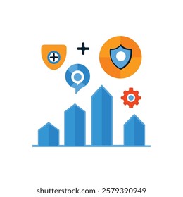 Flat Design Business Icons Set – Data Analytics, Team Collaboration, Financial Growth, Digital Marketing, and Project Management Concepts