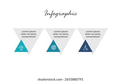 Flat Design Business Infographic Template mit 3 klaren Schritten für die Zeitplanung, Marketingstrategie, Workflow-Visualisierung und Präsentationen.