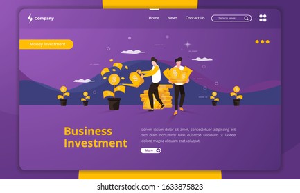 Flat design business investment on landing page template