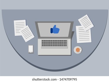 Flat design for business and like icon in the laptop