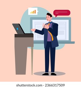 flat design business man working presentation for business and communication concept