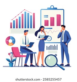 flat design business meeting, Business Discussion flat style of a group of diverse people leading a discussion, Teamwork in the office, Business meeting at a seminar