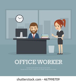Flat design for business, Office worker, Manager and assistant.