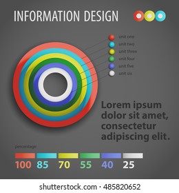 Flat design business round diagram template infographics with text field on dark background vector illustration