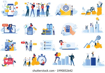 flat design business and social people illustrations bundle