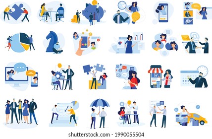 flat design business and social people illustrations bundle