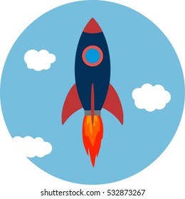 Flat design business startup concept Space travel, rocket launch Flat design modern vector illustration concept, new business project start-up development and launch a new innovation on market.
