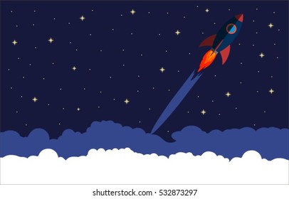 Flat design business startup concept Space travel, rocket launch Flat design modern vector illustration concept, new business project start-up development and launch a new innovation on market.