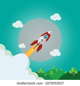 Flat design business startup launch concept, rocket icon