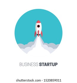 Flat design business startup launch concept, rocket icon. Vector illustration.