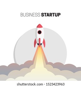 Flat design business startup launch concept, rocket icon. Vector illustration.