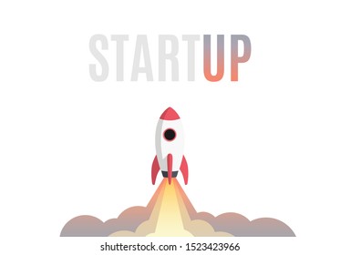 Flat design business startup launch concept, rocket icon. Vector illustration.