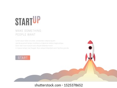 Flat design business startup launch concept, rocket icon. Vector illustration.