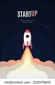 Flat design business startup launch concept, rocket icon. Vector illustration.