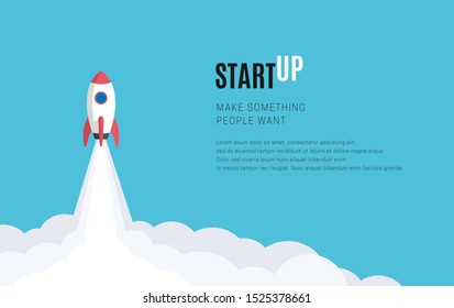 Flat design business startup launch concept, rocket icon. Vector illustration.