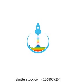 Flat design business startup launch concept, rocket icon