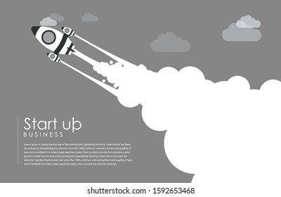Flat design business startup launch concept with rocket icon
