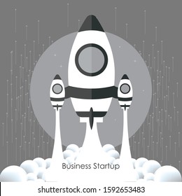 Flat design business startup launch concept with rocket icon