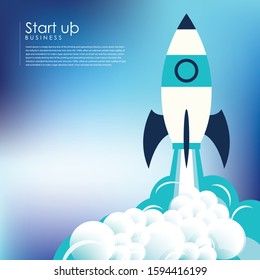 Flat design business startup launch concept with rocket icon