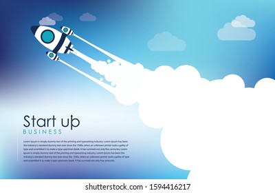 Flat design business startup launch concept with rocket icon