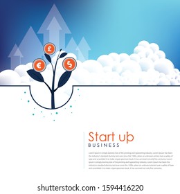 Flat design business startup launch concept with rocket icon