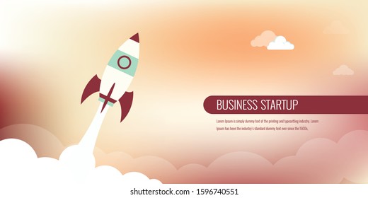 Flat design business startup launch concept with rocket icon